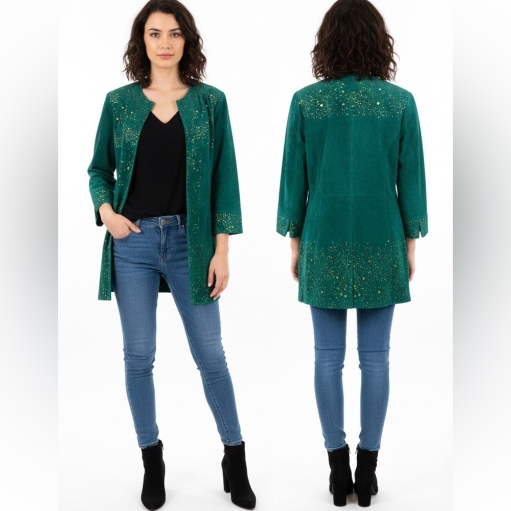 CARLOS Falchi Green Suede Jacket size Large